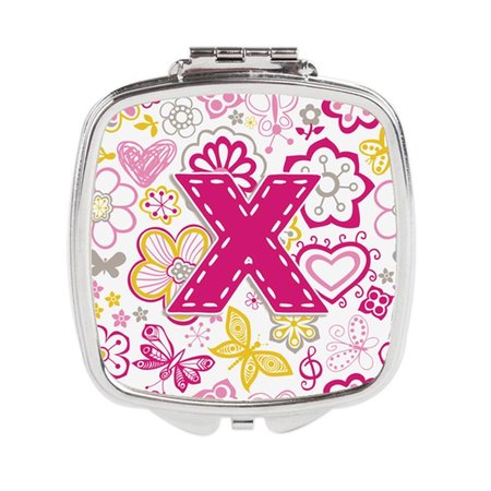 CAROLINES TREASURES Letter x Flowers and Butterflies Pink Compact Mirror CJ2005-XSCM